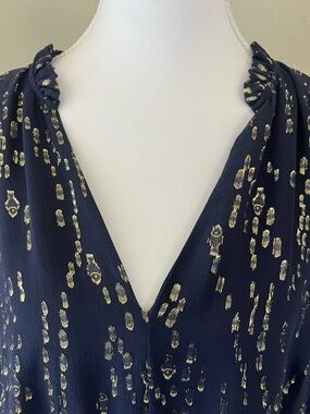 Lilly Pulitzer Navy V-Neck Blouse with Gold Foil Accents